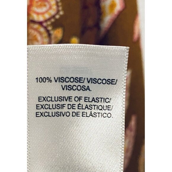 Lucky Brand Top Womens Medium Red Orange Floral Tie Neck Smocked Peasant Boho - Picture 5 of 7